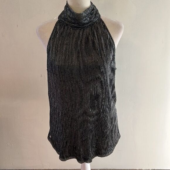 Nine West black metallic halter top with tie back Size M New - Picture 2 of 12